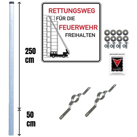 TMS PRO SHOP - Komplett-Set Feuerwehrschild zum Einbetonieren Aluminium