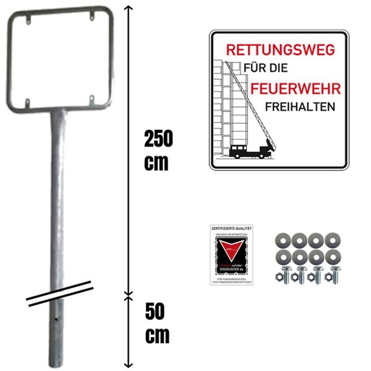 TMS PRO SHOP - Komplett-Set Feuerwehrschild Rohrrahmen-Pfosten 607302 zum Einbetonieren